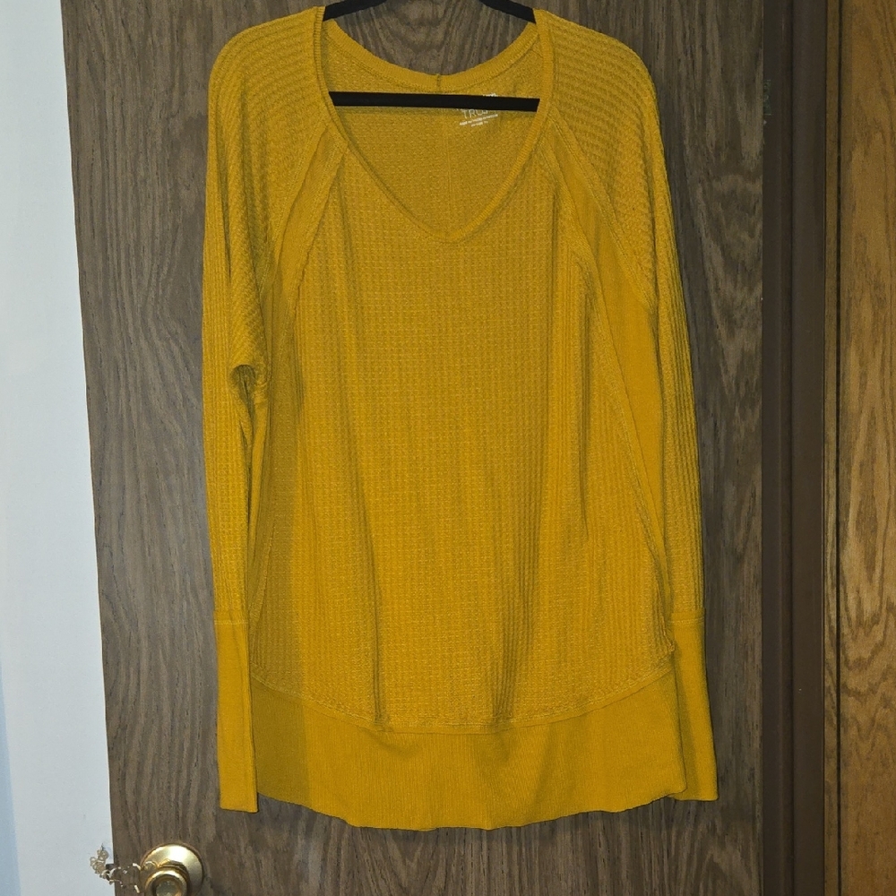BOGO 🆓️ Time And Tru Waffle Knit Mustard Yellow Long Sleeve Top